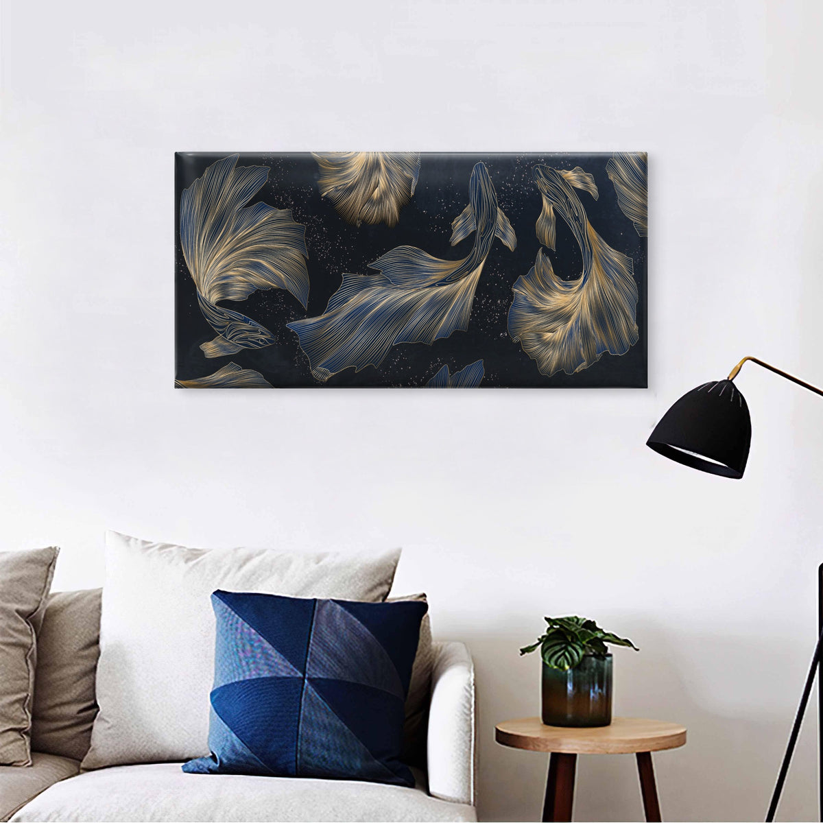 Japanese Gold Thread Ocean Fish Wall Art Canvas Office Home Framed 120x60cm