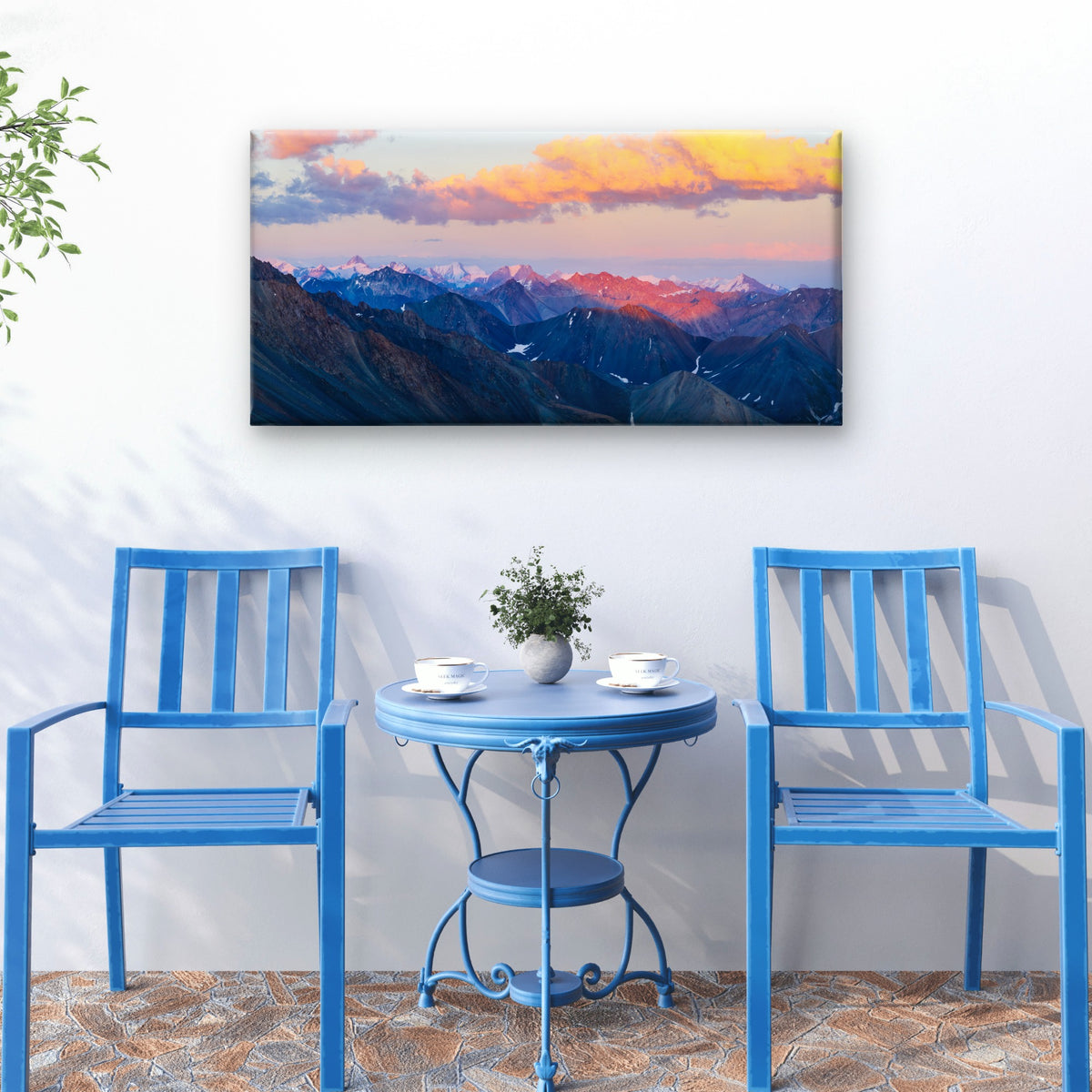 Golden Clouds Snowy Ridge Vista Wall Art Canvas Office Home Framed 120x60cm