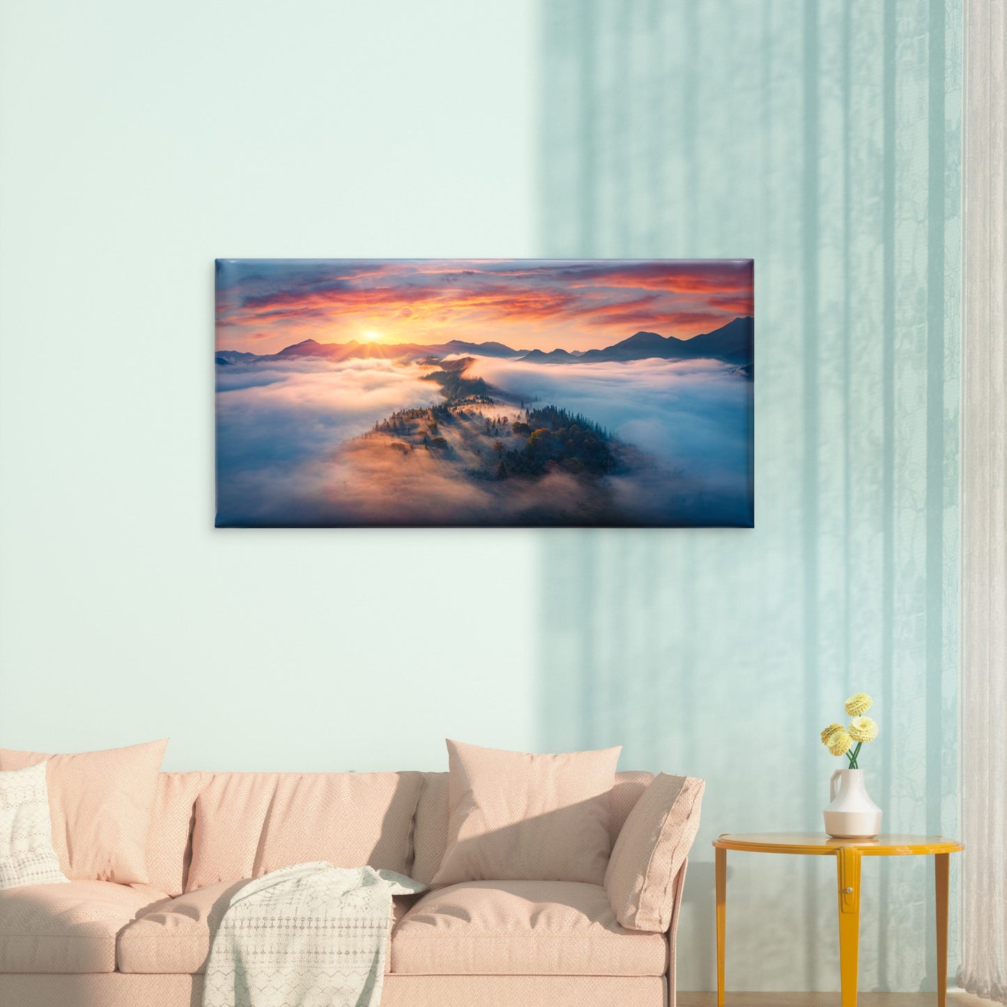 Epic Foggy Mountain Sea of Clouds Wall Art Canvas Office Home Framed 120x60cm