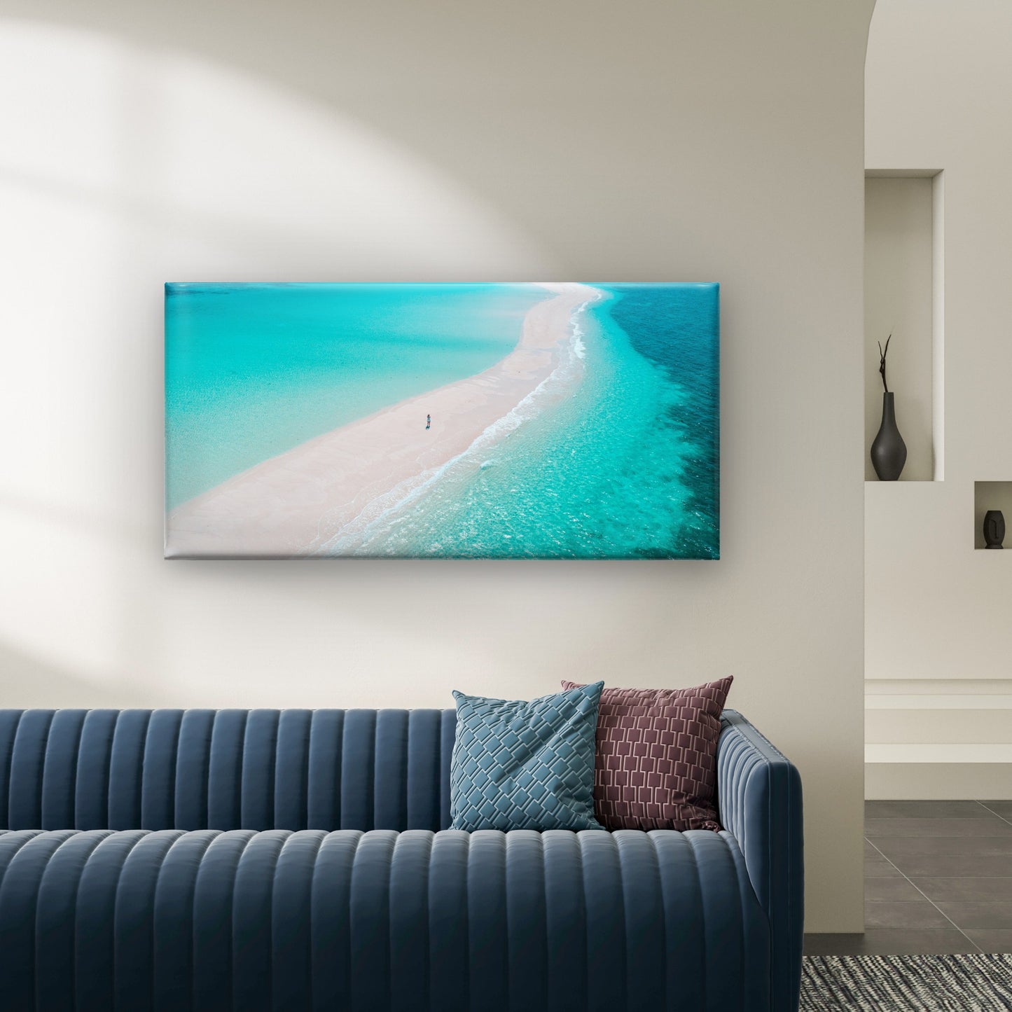 Aerial Turquoise Tropical Sandbar Wall Art Canvas Office Home Framed 120x60cm
