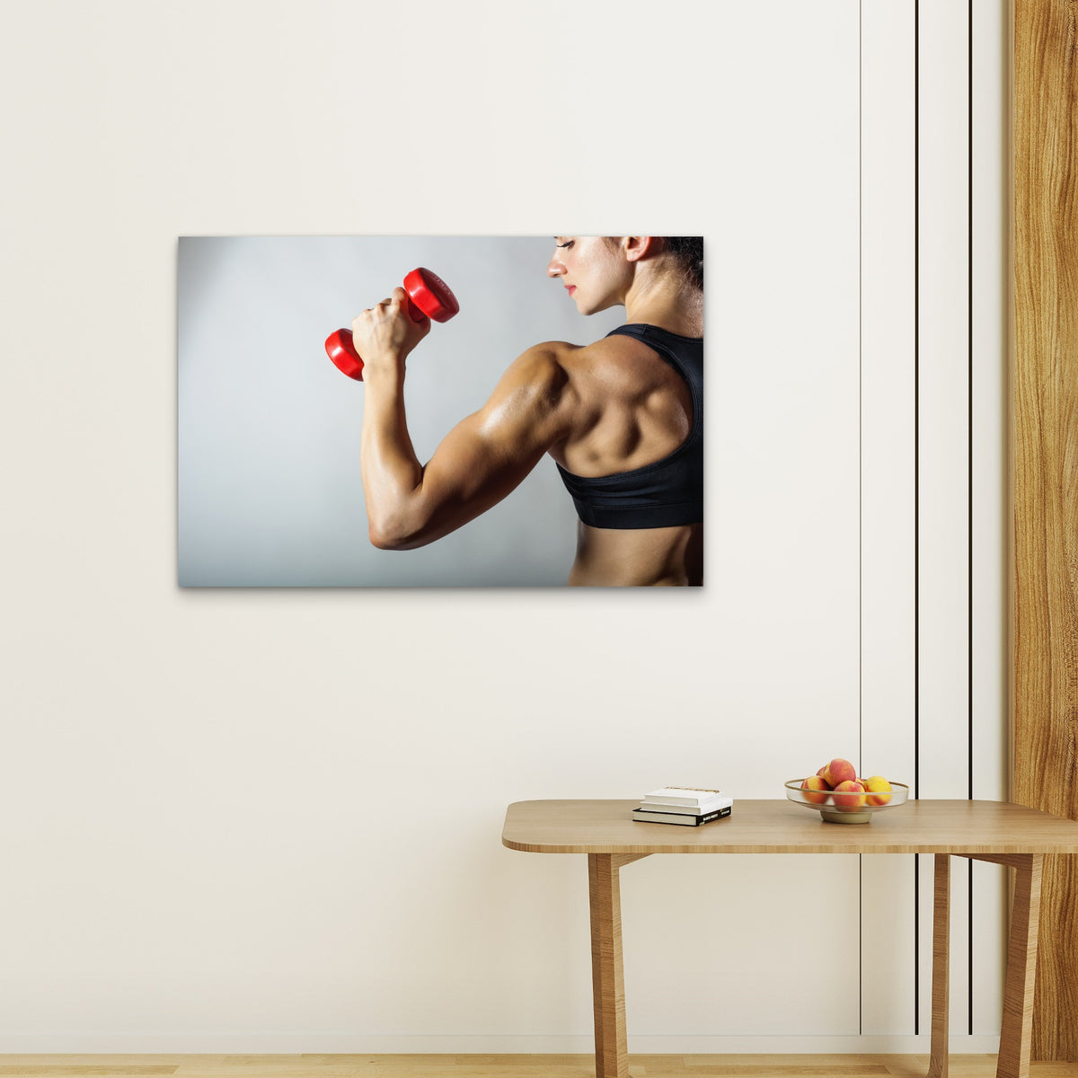 Athletic Woman Bicep Curl Dumbbell Training 5mm thick Plastic Poster Ready to Hang 90x60cm
