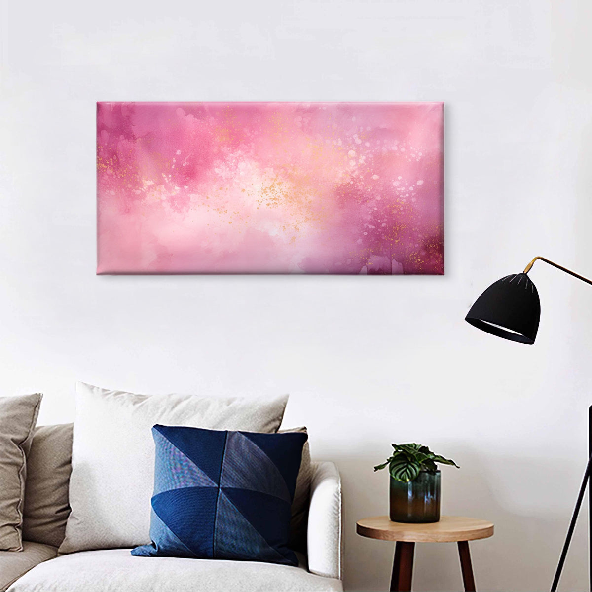 Abstract Modern Pastel Rose Splatter Wall Art Canvas Office Home Framed 120x60cm