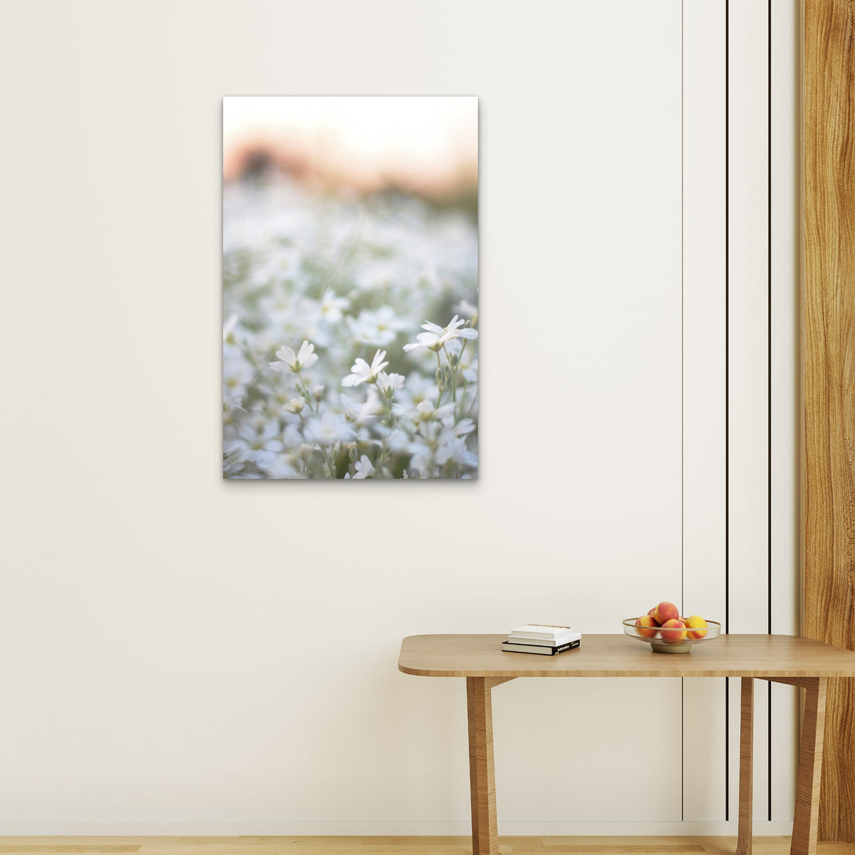 Beautiful Soft White Wildflowers Field Sunset 40x60cm Metal Print Ready to Hang
