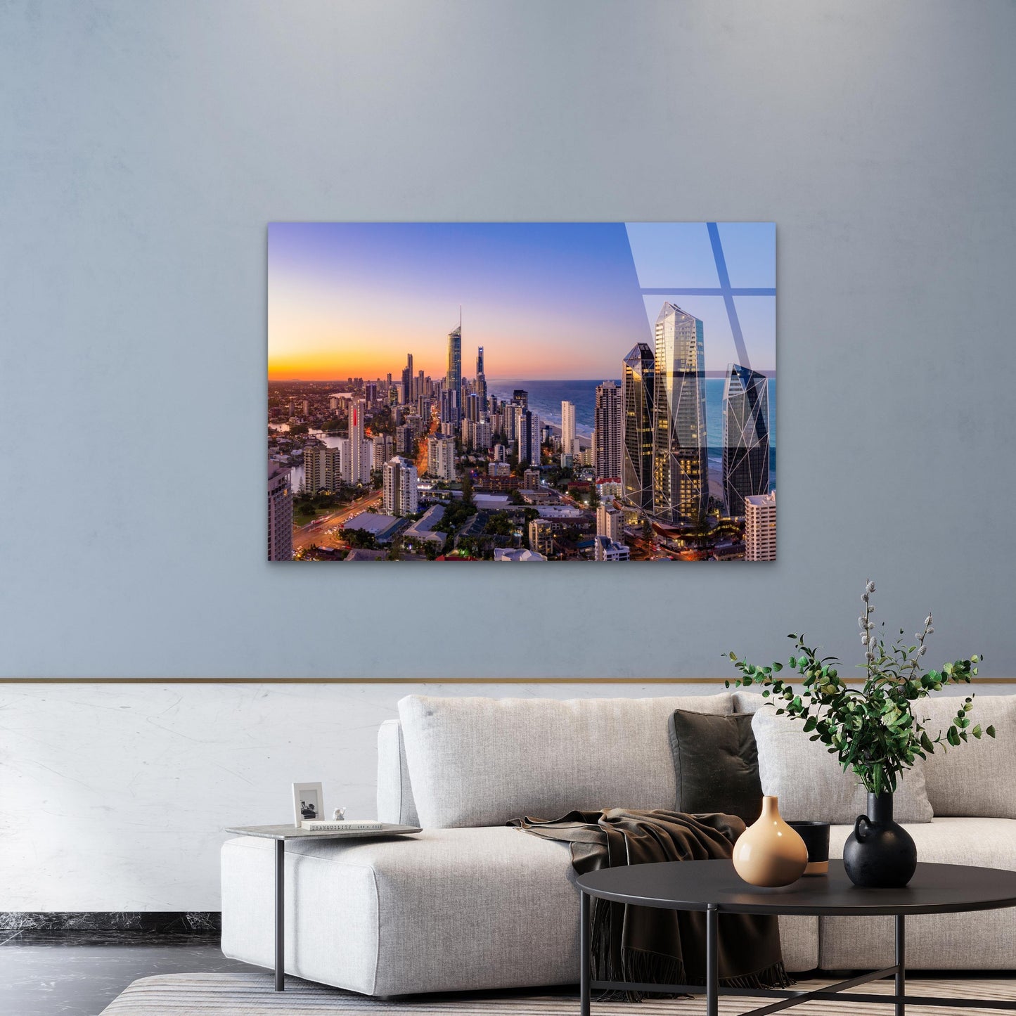 Scenic Queensland Coastal City Dusk Horizon Acrylic Glass Printing Wall Art Australian Made Quality