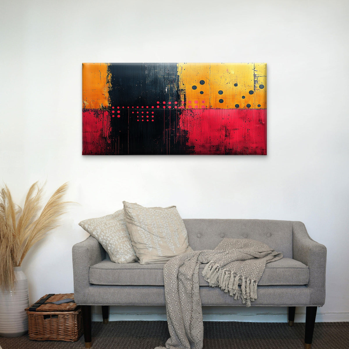 Modern Abstract Yellow Red Black Wall Art Canvas Office Home Framed 120x60cm