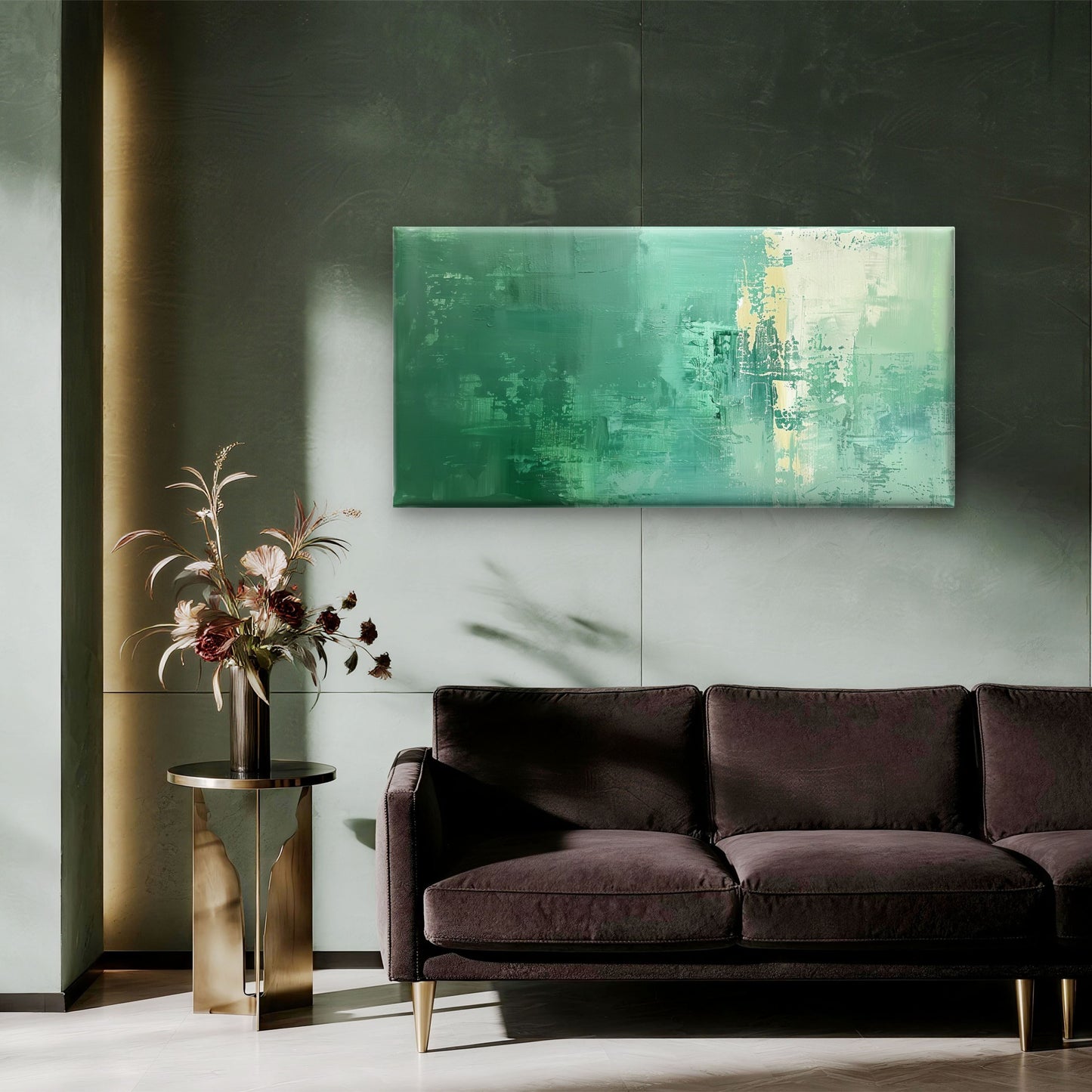 Green Turquoise Palette Stroks Wall Art Canvas Office Home Framed 120x60cm