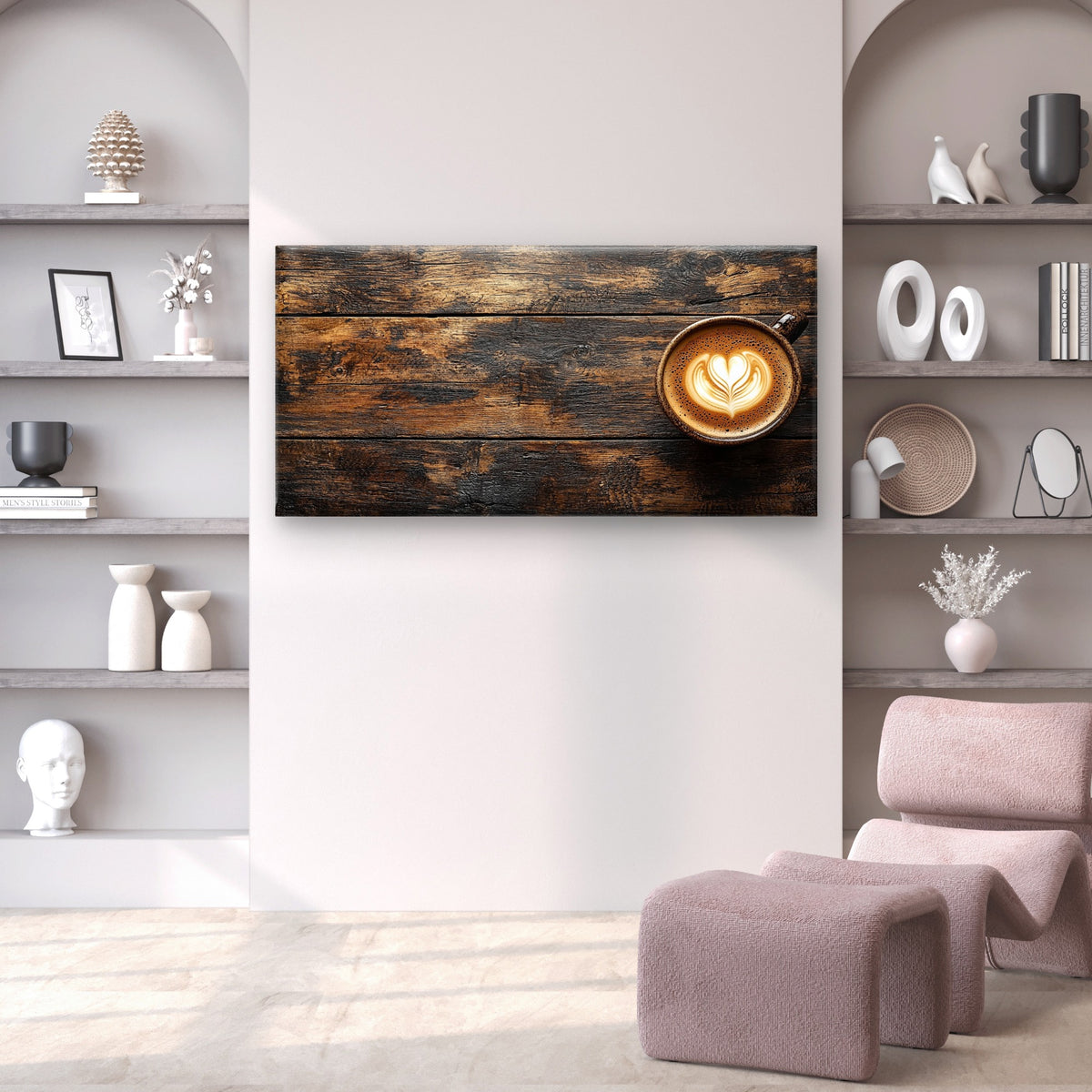 Coffee Latte Art On Wooden Board Wall Art Canvas Office Home Framed 120x60cm