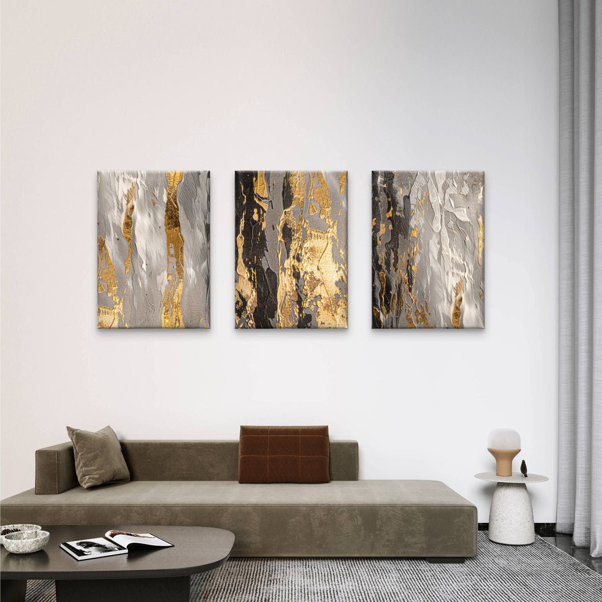 3pcs Nordic Gold Black Grey Marble Agate Fluid Wall Art Set Canvas Framed 50x70cm - High Quality Print 100% Australian Made Wall Canvas Ready to Hang
