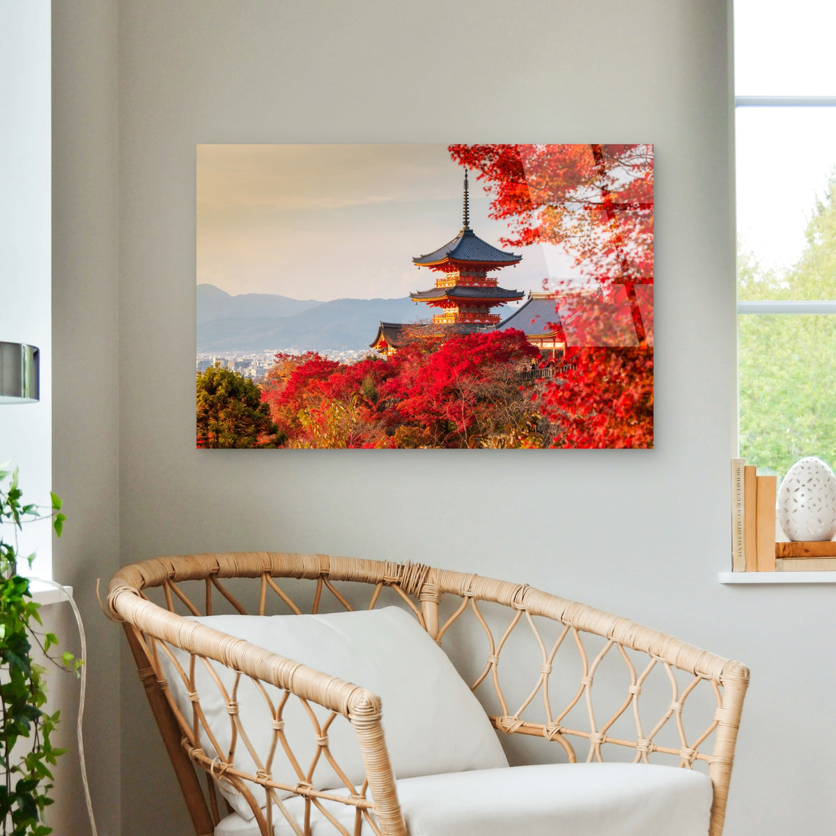 Kyoto Autumn Red Maple Leaf Pagoda View Acrylic Glass Printing Wall Art Australian Made Quality