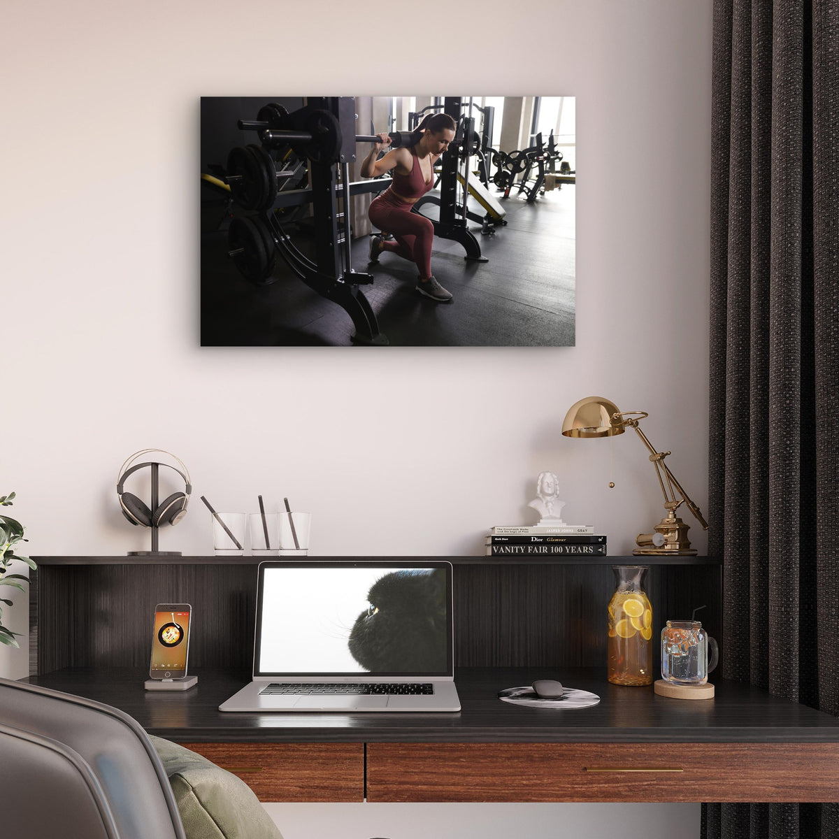 Woman Barbell Lunge Gym Exercise 5mm thick Plastic Poster Ready to Hang 90x60cm