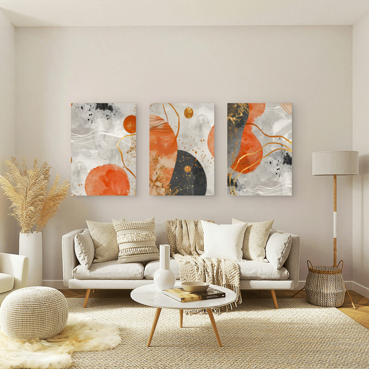 3pcs Abstract Burnt Orange Terracotta Circle Wall Art Set Canvas Framed 50x70cm - High Quality Print 100% Australian Made Wall Canvas Ready to Hang