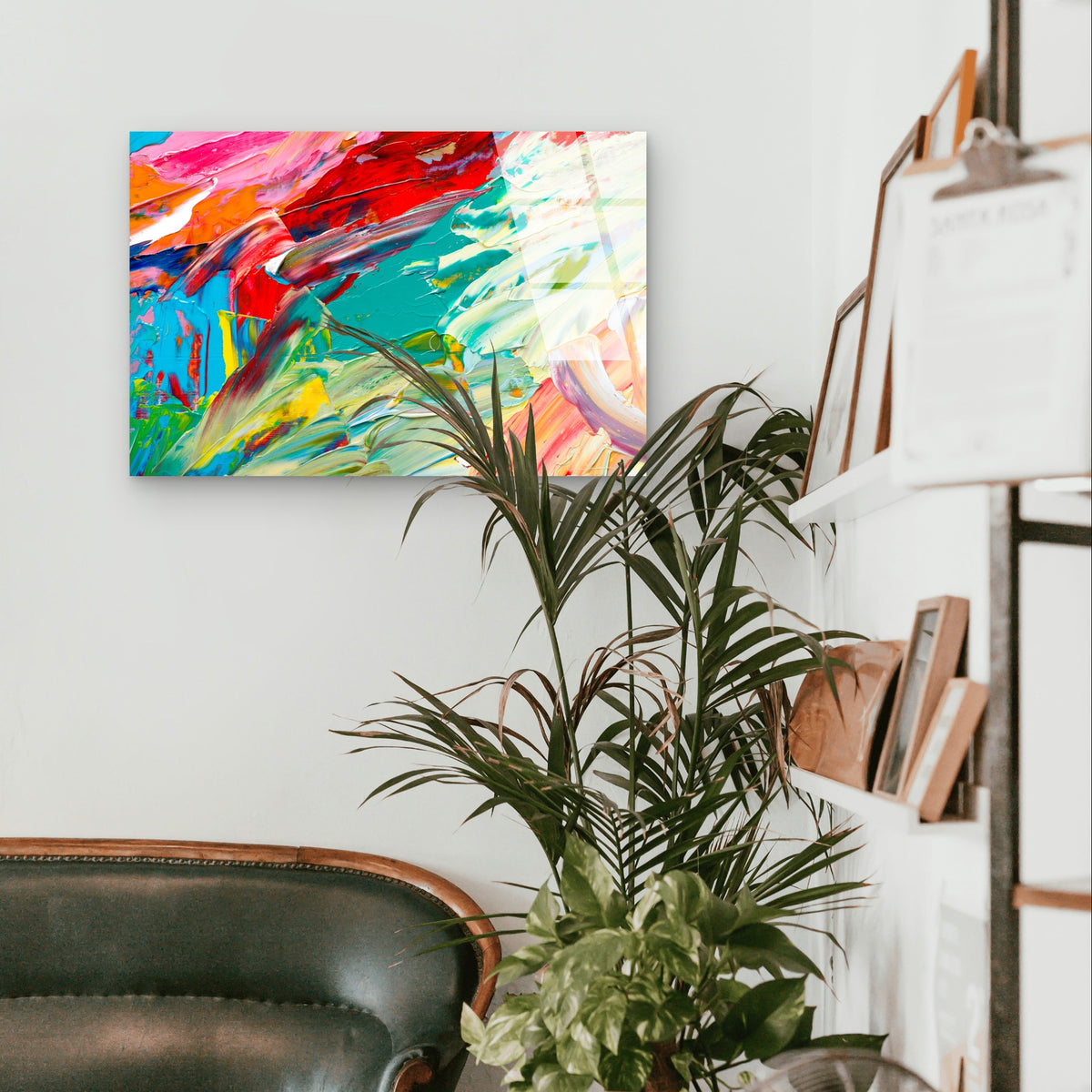 Colorful Vibrant Abstract Teal Red Acrylic Glass Printing Wall Art Australian Made Quality