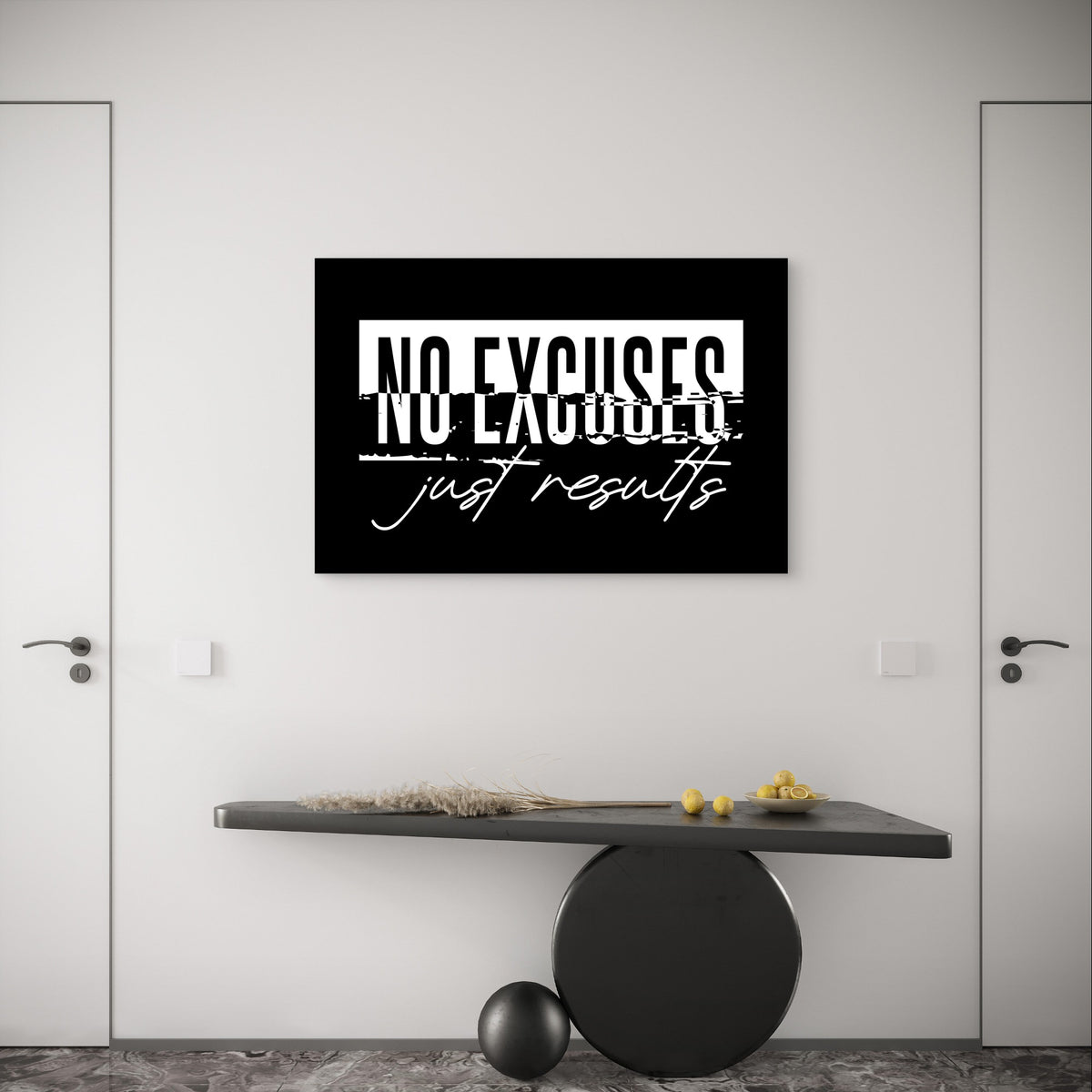 Gyms Motivationals No Excuses Just Results 5mm Plastic Ready to Hang 90x60cm