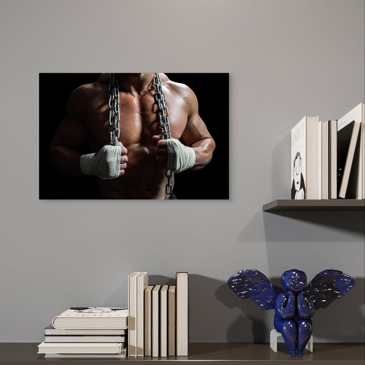 Man Chest Chains Hand Wrap Boxer Gym 5mm Plastic Poster Ready to Hang 90x60cm
