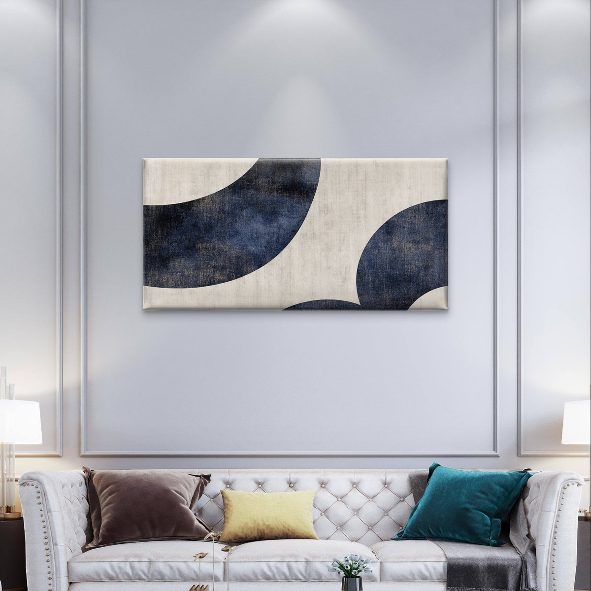 Abstract Navy Blue Beige Arches Wall Art Canvas Office Home Framed 120x60cm