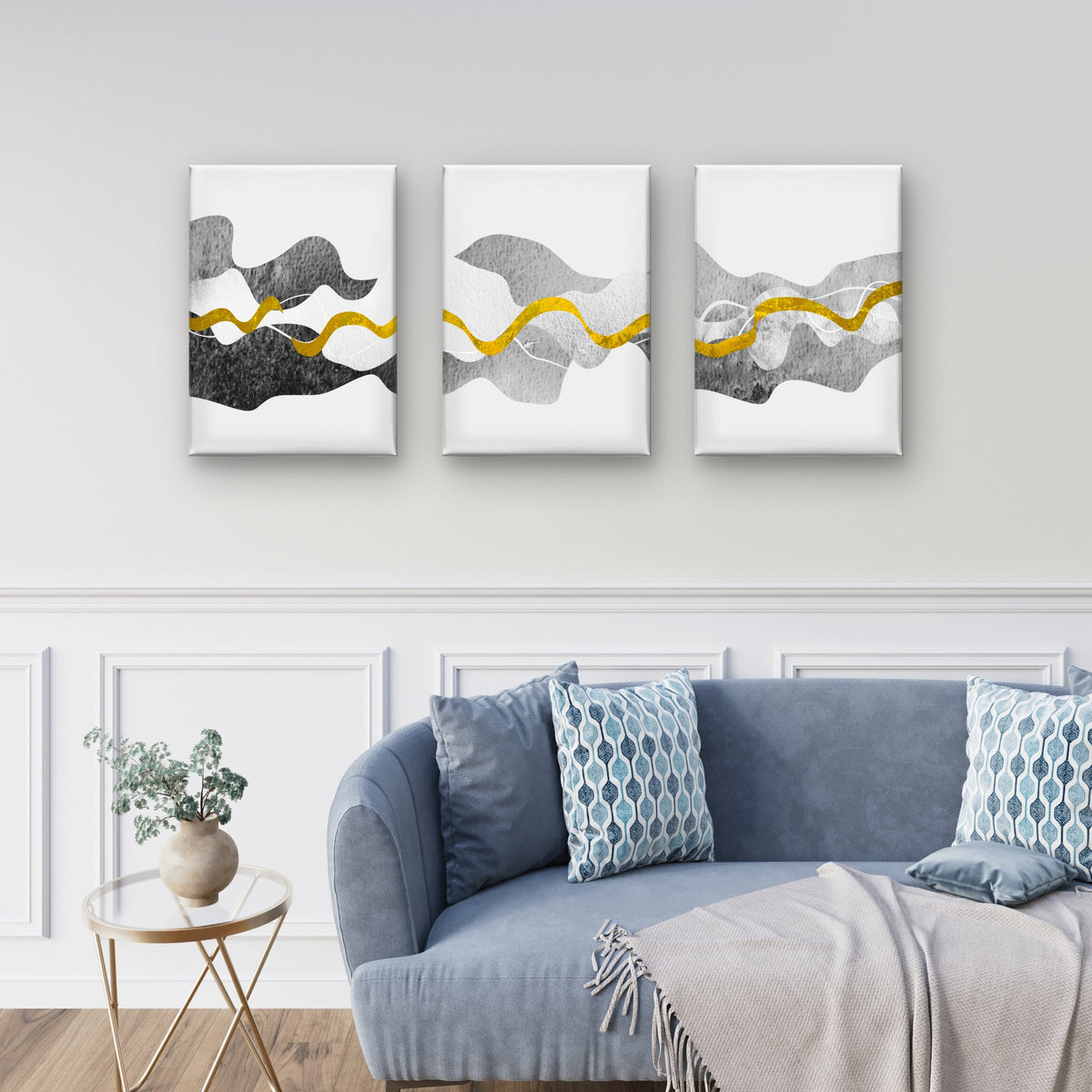 3pcs Modern Abstract Black Grey Wave Line Wall Art Set Canvas Framed 40x60cm - High Quality Print 100% Australian Made Wall Canvas Ready to Hang