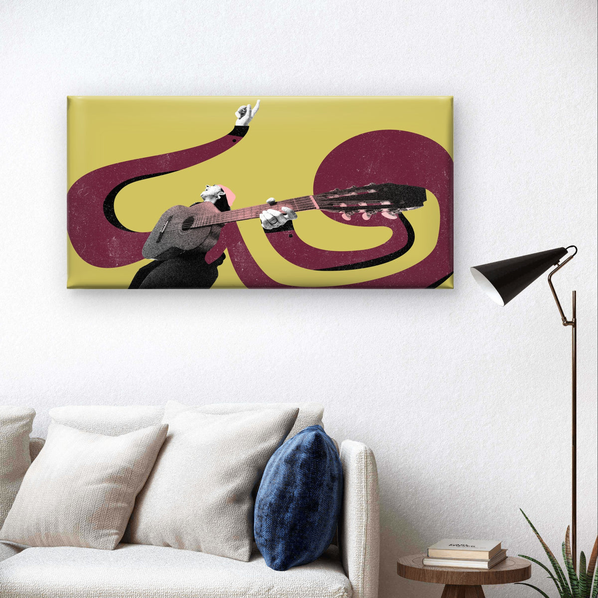 Retro Guitar Player Music Abstract Wall Art Canvas Office Home Framed 120x60cm