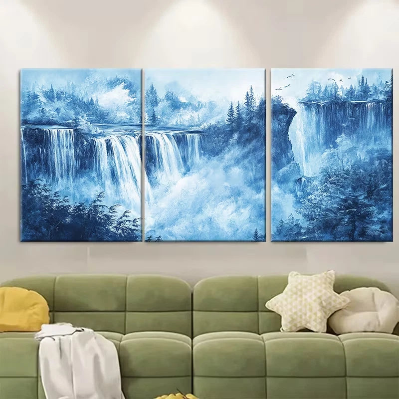 3pcs Dreamy Waterfall With Tranquil Blue Tones Metal Print Ready to Hang Art