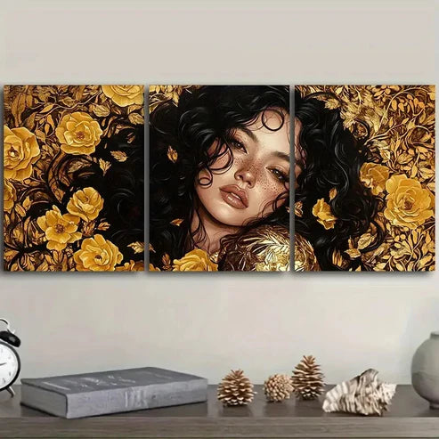 3pcs Intricate gold lace girl Wall Art Set Canvas Unframed - High Quality Print 100% Australian Made Wall Canvas