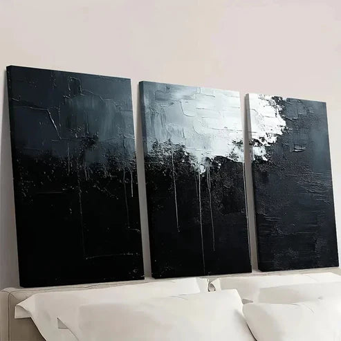 3pcs Black and White Textured Abstract BTW Wall Art Set Canvas Unframed - High Quality Print 100% Australian Made Wall Canvas