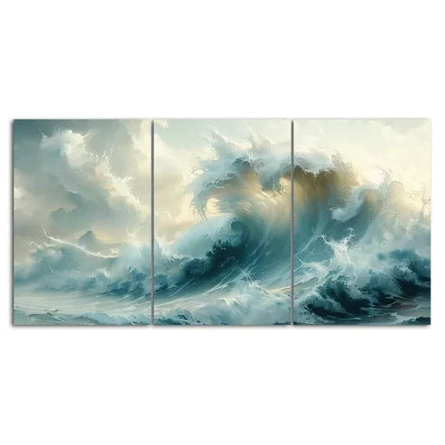 Big Ocean Wave Painting Wall Art Set Canvas Unframed - High Quality Print 100% Australian Made Wall Canvas