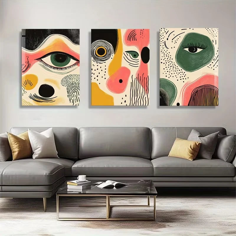 3pcs Abstract Designs of Faces Metal Print Ready to Hang Art