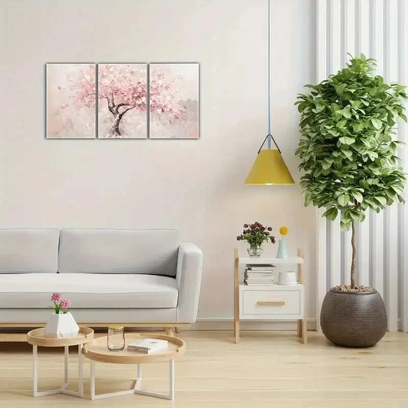 3pcs Pink & White Abstract Botanical Prints Metal Print Ready to Hang Art