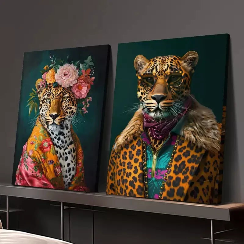 2pcs Decorative Painting, Leopard Canvas Framed 50x75cm - High Quality Print 100% Australian Made Wall Canvas Ready to Hang - Bella Home Decor