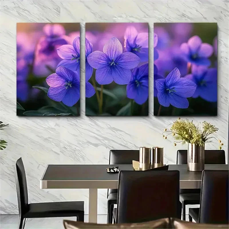 3pcs Purple Bluebell Flowers with Green LeavesT Wall Art Set Canvas Framed 50x70cm - High Quality Print 100% Australian Made Wall Canvas Ready to Hang