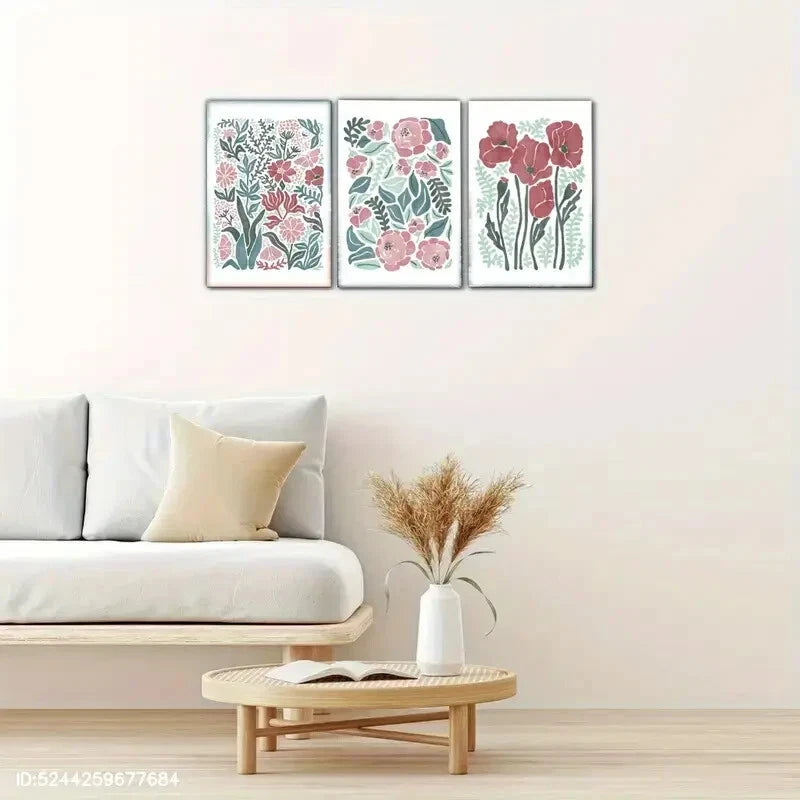 3pcs Pastel Roses & Botanical Prints Watercolor Metal Print Ready to Hang Art