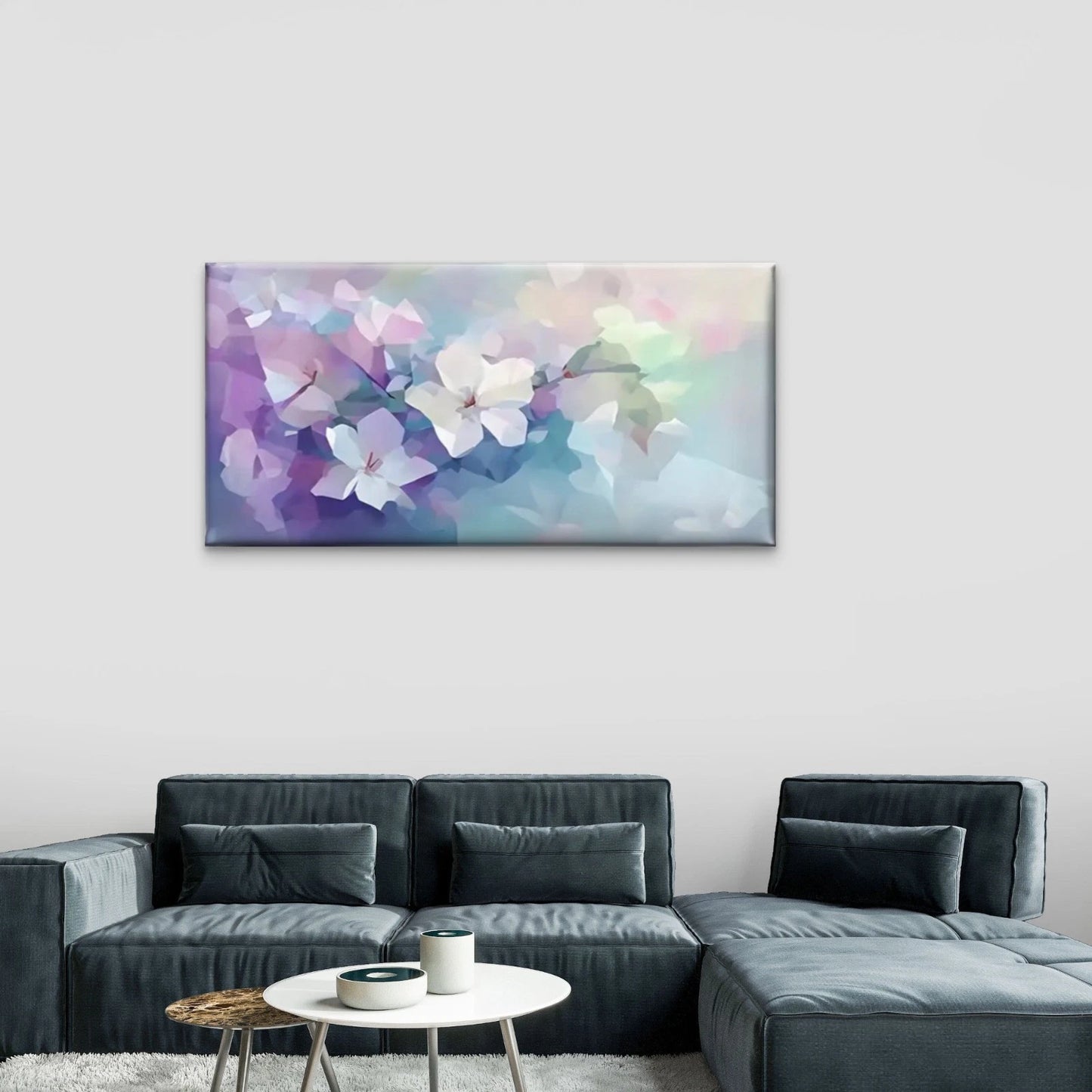 Abstract Floral Blue Pink Wall Art Canvas Office Home Room Framed 120x60cm
