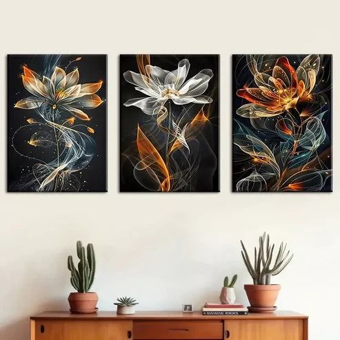 3pcs Colorful abstract floral Vibrant Wall Art Canvas Unframed - High Quality Print 100% Australian Made Wall Canvas
