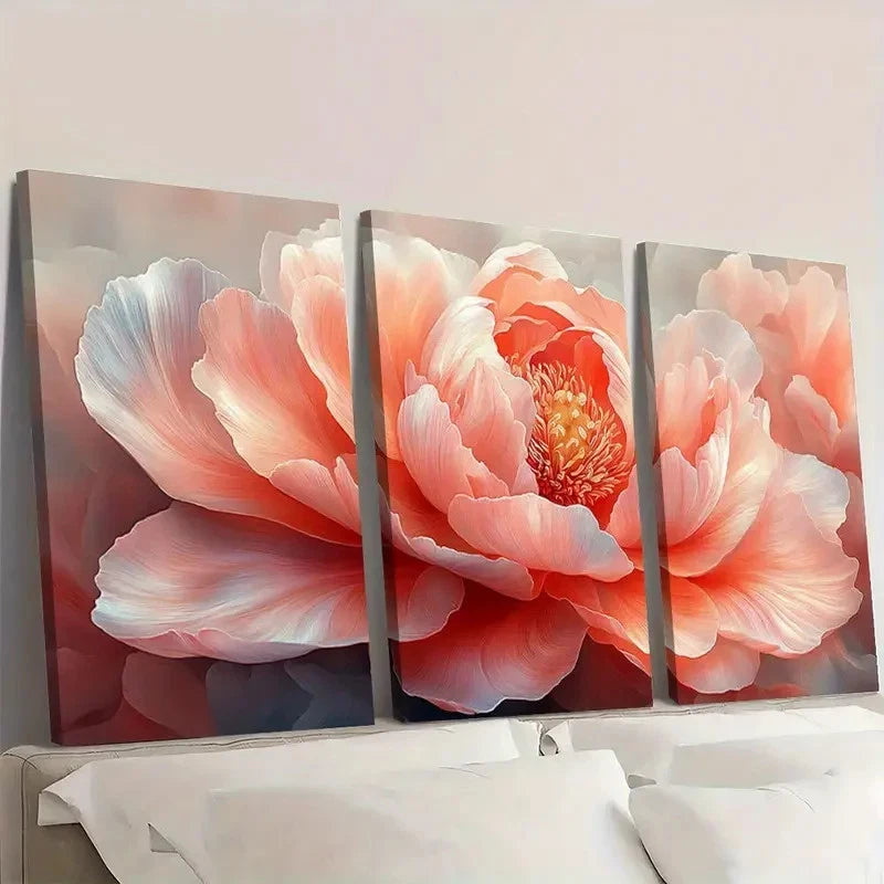 3pcs Peach colored Peony Abstract Canvas Framed 50x70cm - High Quality Print 100% Australian Made Wall Canvas Ready to Hang