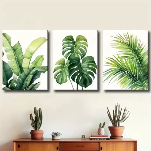 3pcs Tropical Leaf Spring and Summer Themes Wall Art Canvas Unframed - High Quality Print 100% Australian Made Wall Canvas