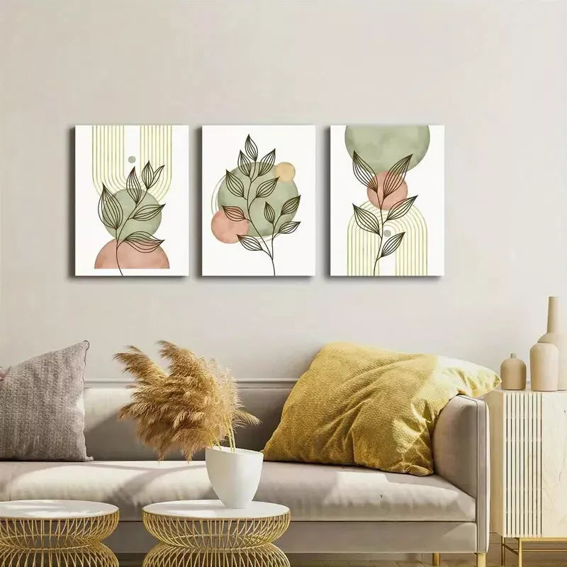 3pcs Boho Botanical Leaves Chic Canvas Framed 40x60cm - High Quality Print 100% Australian Made Wall Canvas Ready to Hang - Bella Home Decor