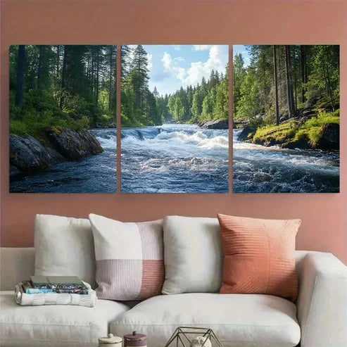 3pcs Oulanka river Kiutakongas Rapid Travel Design Wall Art Set Canvas Unframed - High Quality Print 100% Australian Made Wall Canvas