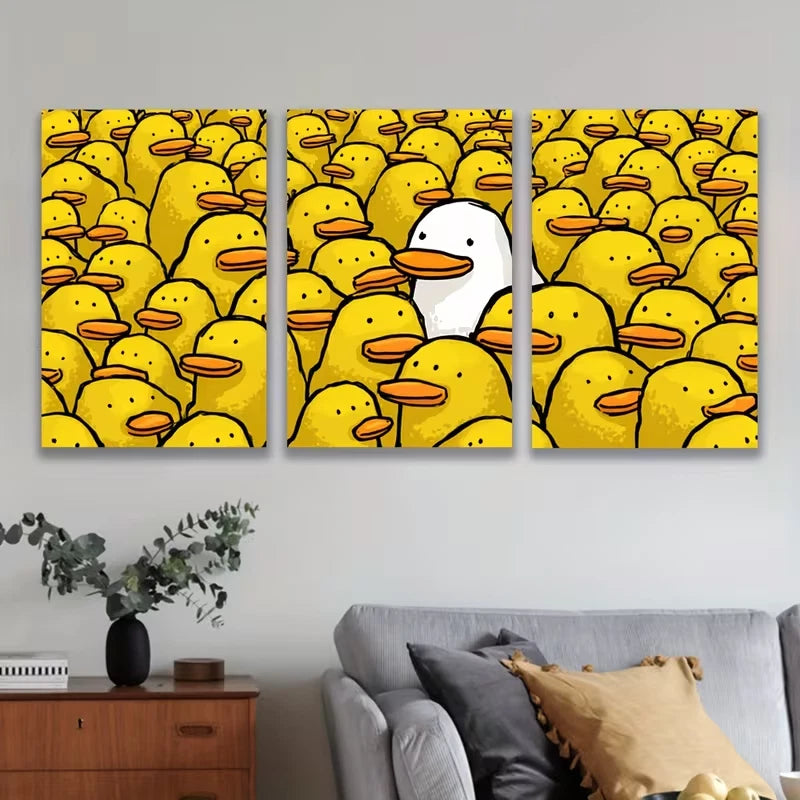 3pcs The White Duck Stands Inside Metal Print Ready to Hang Art