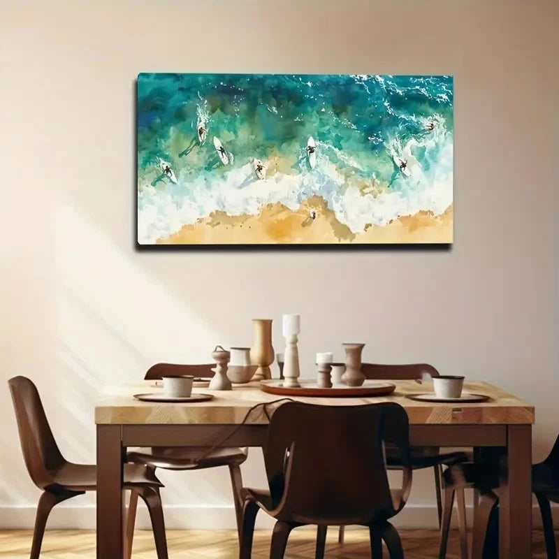 Ocean Waves Surfing Décor Wall Art Canvas Office Home Room Framed 120x60cm
