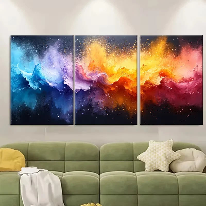 3pcs Colorful Pastel Paint Splash Abstract Metal Print Ready to Hang Art