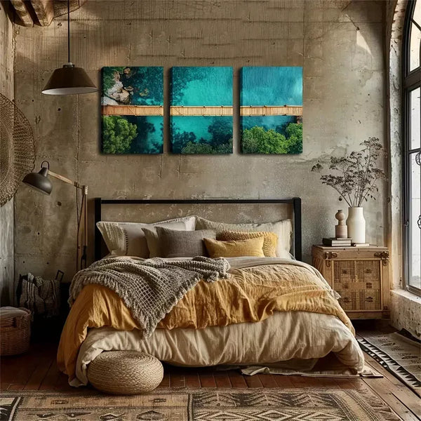 3pcs Relaxing, Beautiful Lake, Leisurely Wooden Wall Art Set Canvas Framed 60x90cm - High Quality Print 100% Australian Made Wall Canvas Ready to Hang - Bella Home Decor