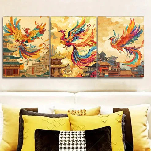 3pcs Urban Landscape with Traditional Pagodas Wall Art Canvas Unframed - High Quality Print 100% Australian Made Wall Canvas