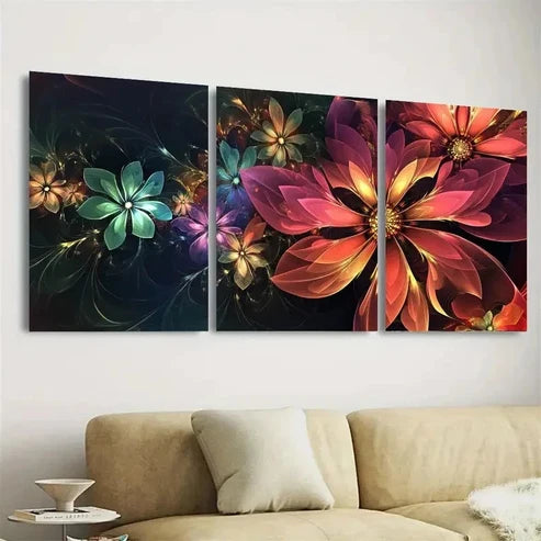 3pcs Vibrant Floral Fractal Wall Art Set Canvas Unframed - High Quality Print 100% Australian Made Wall Canvas