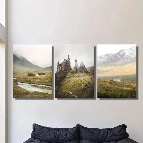 3pcs Farm Snowy Mountain Rock Photography Wall Art Set Canvas Unframed - High Quality Print 100% Australian Made Wall Canvas