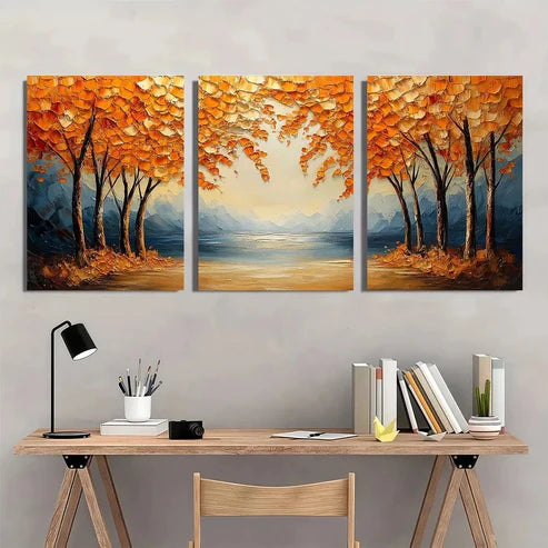 3pcs Modern Abstract Serene Willow Trees Wall Art Canvas Unframed - High Quality Print 100% Australian Made Wall Canvas