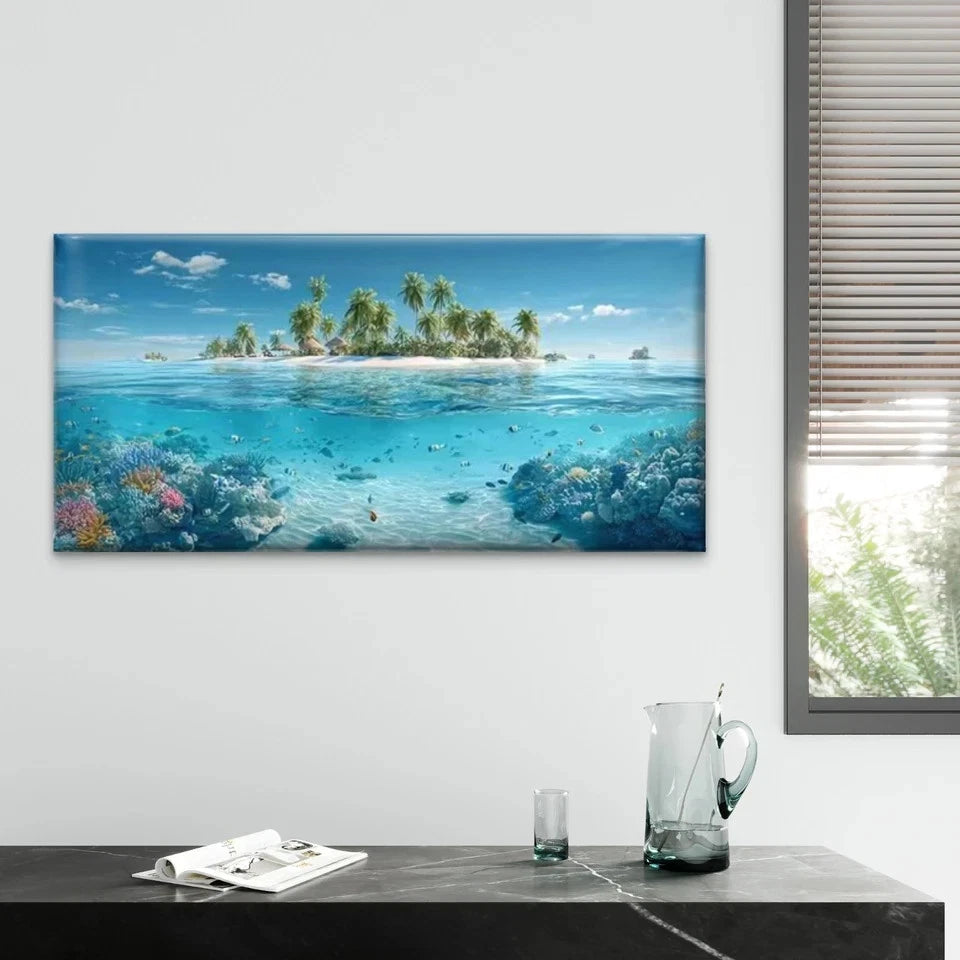Tropical Island Coral Reef Wall Art Canvas Office Home Room Framed 120x60cm