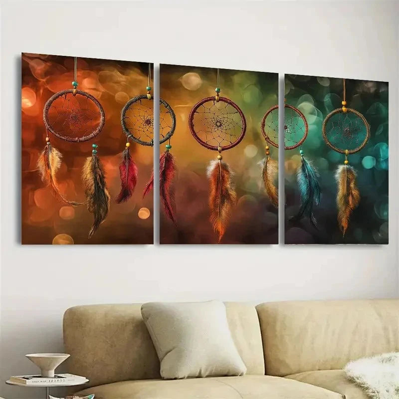 3pcs Featuring Dreamcatchers Wall Art Set Canvas Framed 40x60cm - High Quality Print 100% Australian Made Wall Canvas Ready to Hang