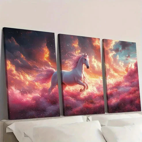 3pcs Vibrant Pastel Unicorn Design Wall Art Canvas Unframed - High Quality Print 100% Australian Made Wall Canvas - Bella Home Decor