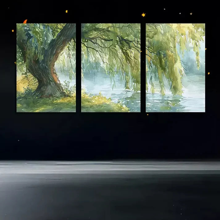 3pcs Willow Tree & Lake Oil Painting Wall Art Canvas Unframed - High Quality Print 100% Australian Made Wall Canvas