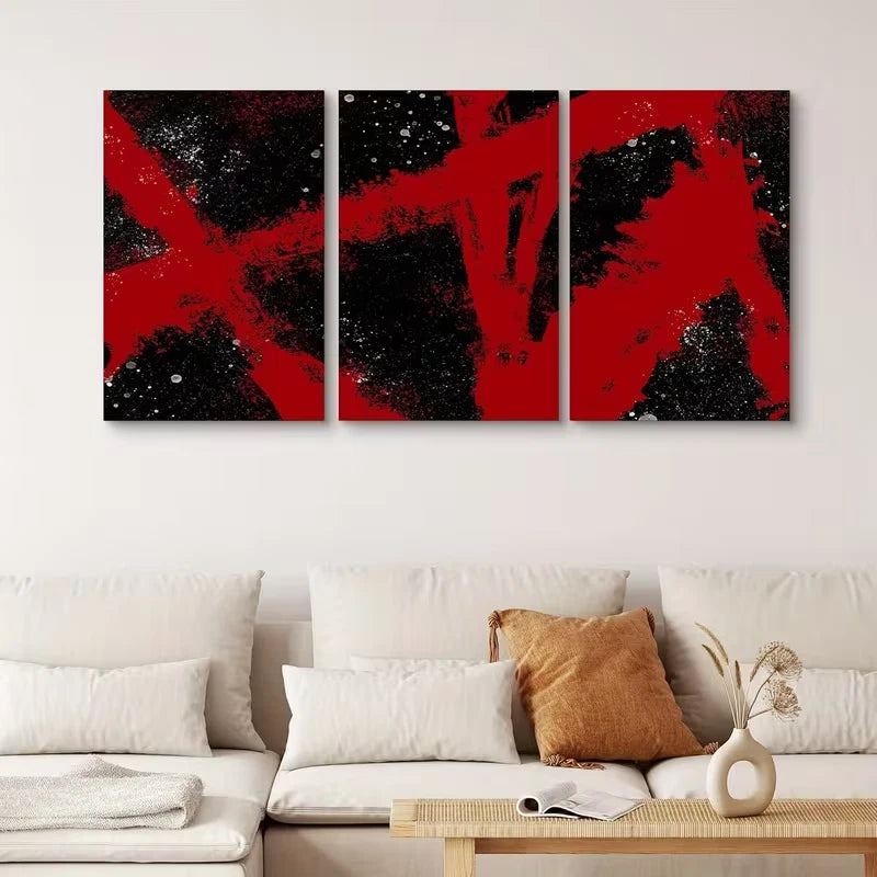 3pcs Geometric Intersecting Red Line Abstract Metal Print Ready to Hang Art