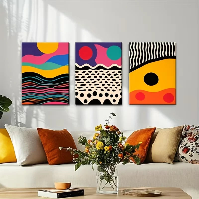3pcs Abstract Colorful Geometric Patterns Metal Print Ready to Hang Art
